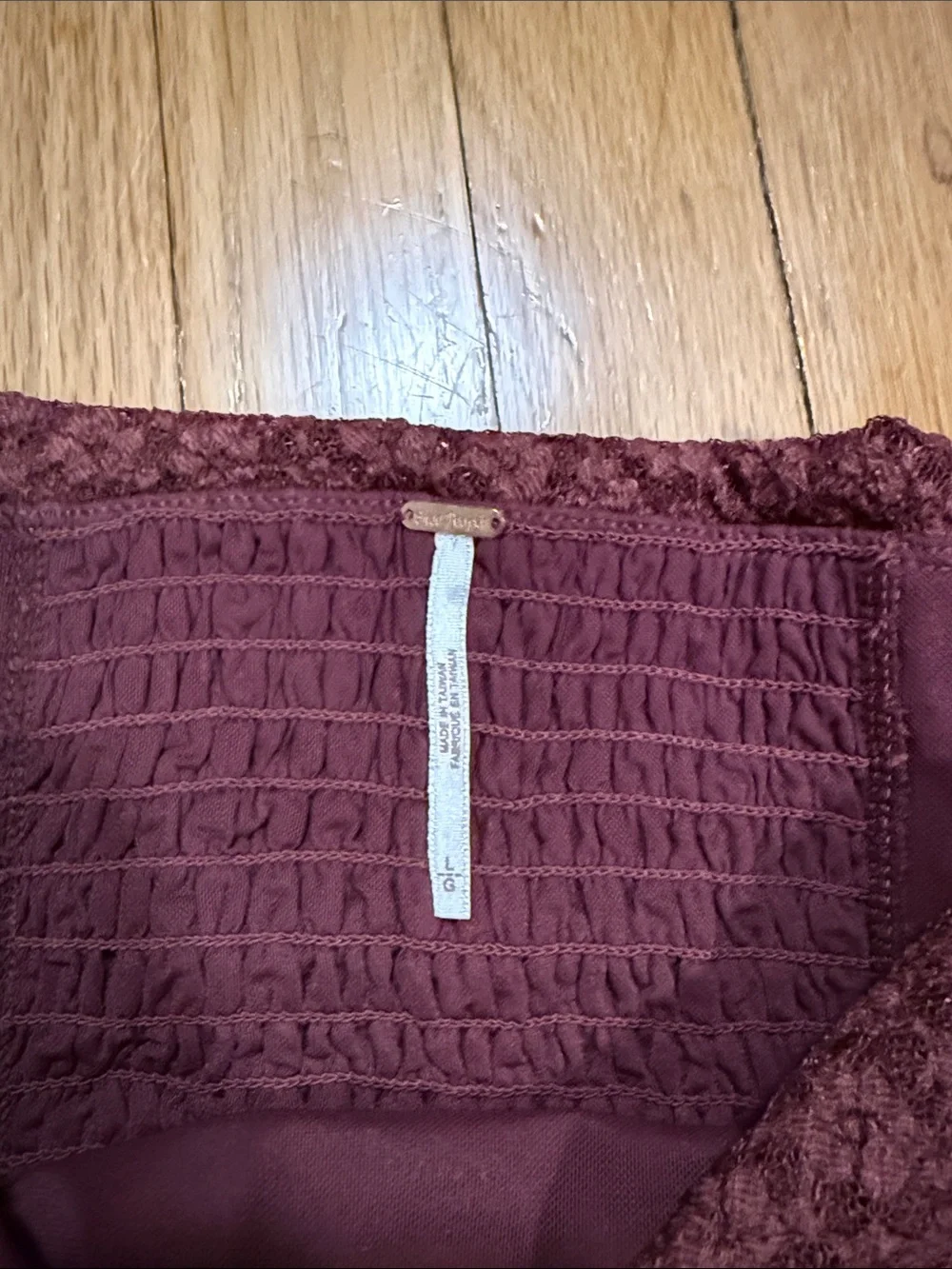 Free People Lola Off the Shoulder Lace Top Bell Sleeves Burgundy L
